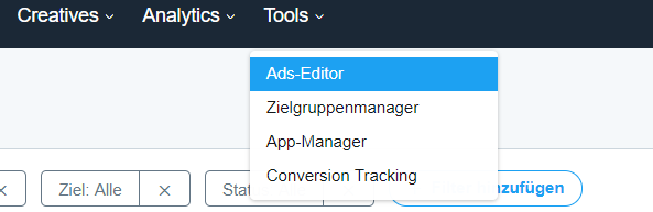 Twitter Ads: Menüpunkt Ads-Editor