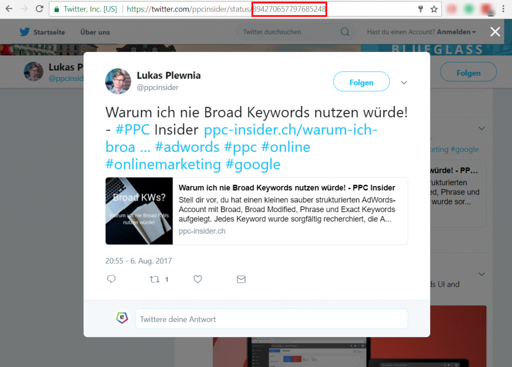 Tweet-ID in der URL